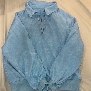Light Blue Button-Up Sweatshirt